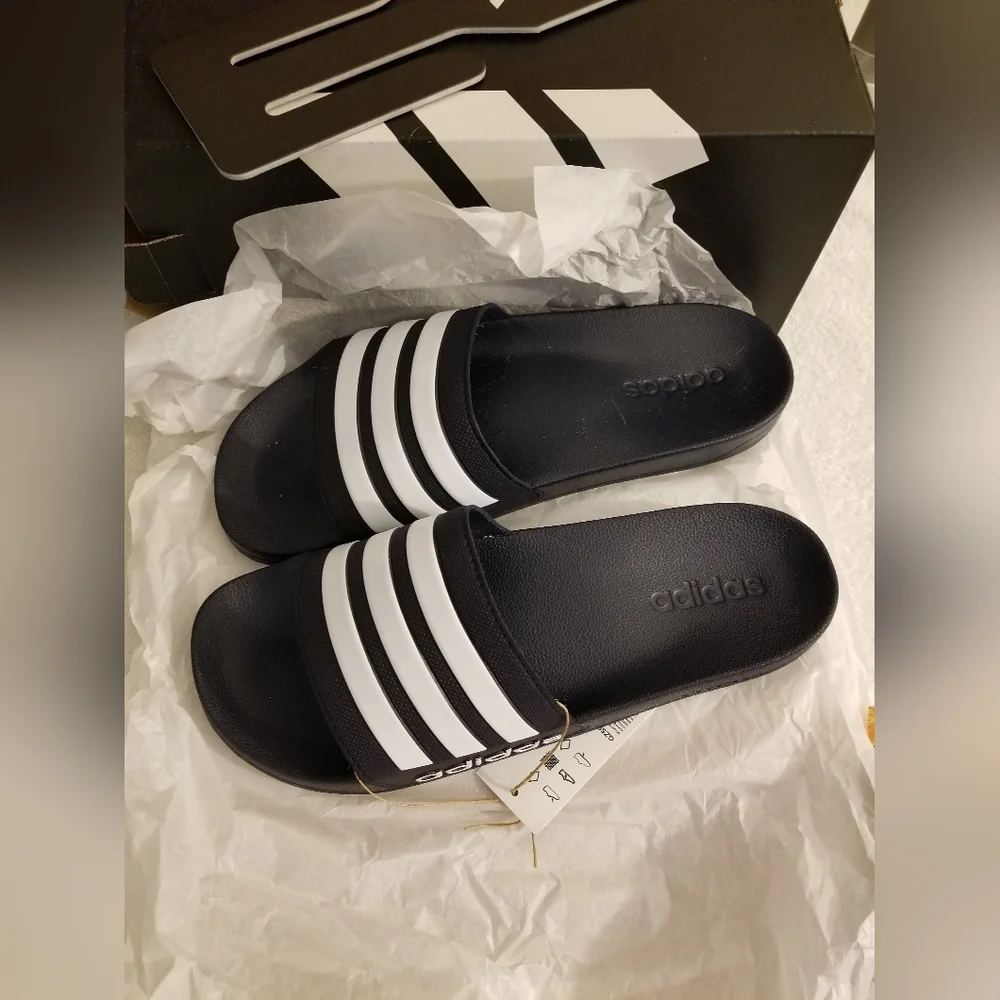 Adidas Black White Slides Sandals Flip Flops Size 12 / 13